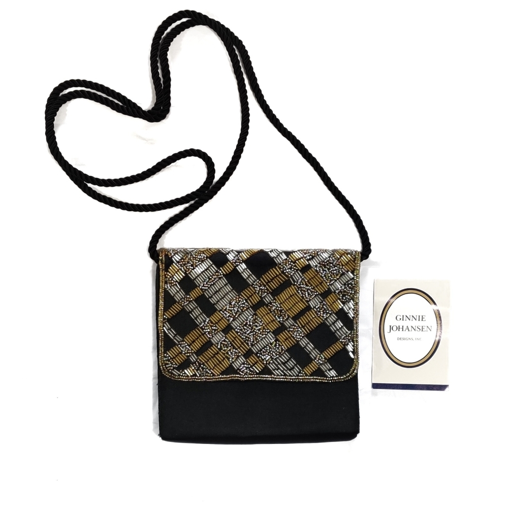 Ginnie Johansen Satin Seed Beaded Mini Evening Shoulder Crossbody Bag